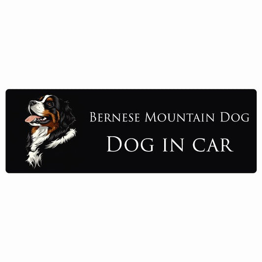 イラスト付 Dog in Car バーニーズ・マウンテン・ドッグ Aタイプ ステッカー 長方形 シール カーステッカー