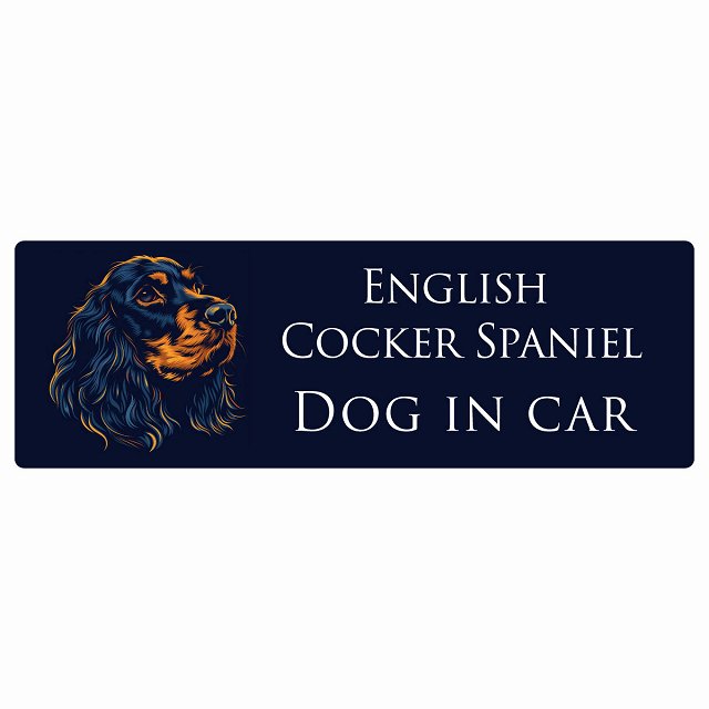 イラスト付 Dog in Car イングリッシュコッカースパニエル Bタイプ ステッカー 長方形 シール カーステッカー