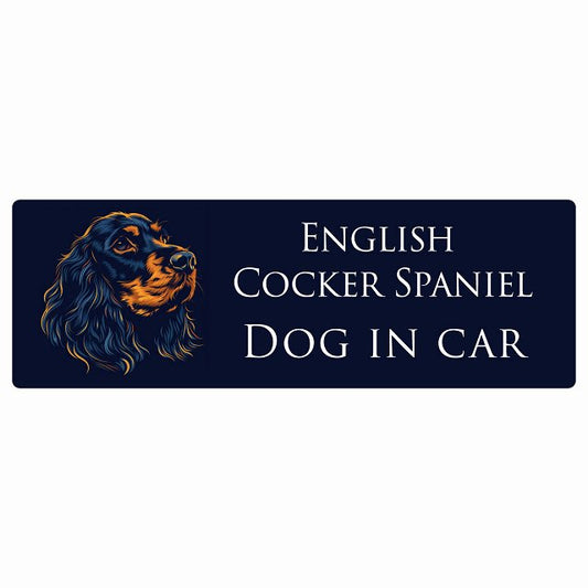 イラスト付 Dog in Car イングリッシュコッカースパニエル Bタイプ ステッカー 長方形 シール カーステッカー