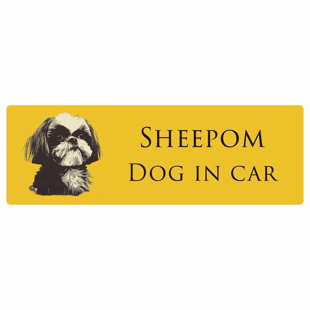 イラスト付 Dog in Car シーポメ Aタイプ ステッカー 長方形 シール カーステッカー