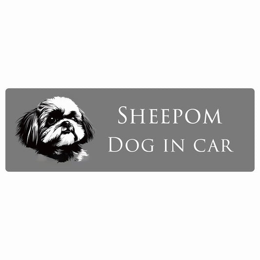 イラスト付 Dog in Car シーポメ Bタイプ ステッカー 長方形 シール カーステッカー