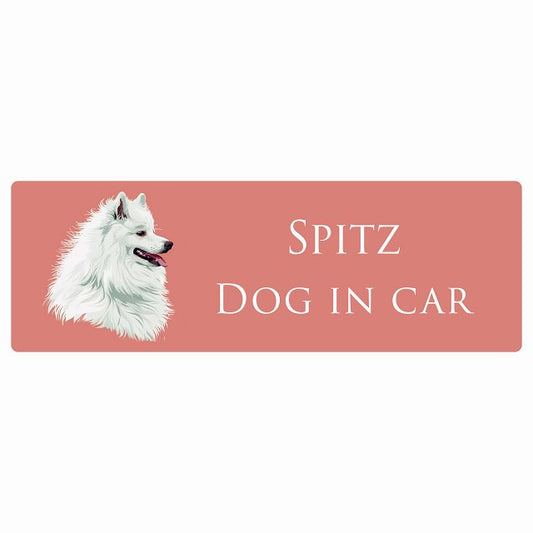 イラスト付 Dog in Car スピッツ Bタイプ ステッカー 長方形 シール カーステッカー