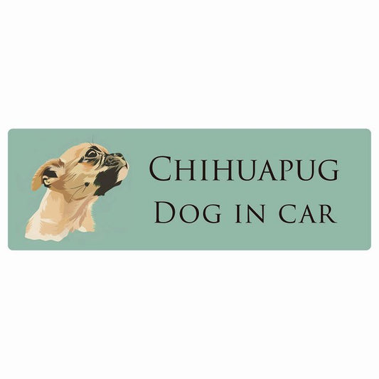イラスト付 Dog in Car チワパグ Aタイプ ステッカー 長方形 シール カーステッカー