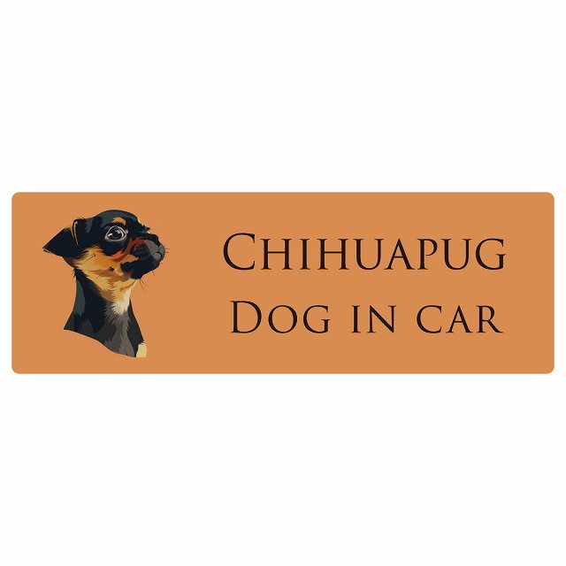 イラスト付 Dog in Car チワパグ Bタイプ ステッカー 長方形 シール カーステッカー
