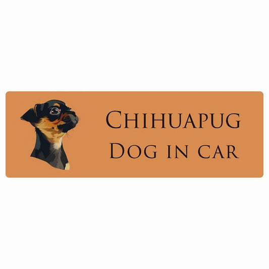 イラスト付 Dog in Car チワパグ Bタイプ ステッカー 長方形 シール カーステッカー