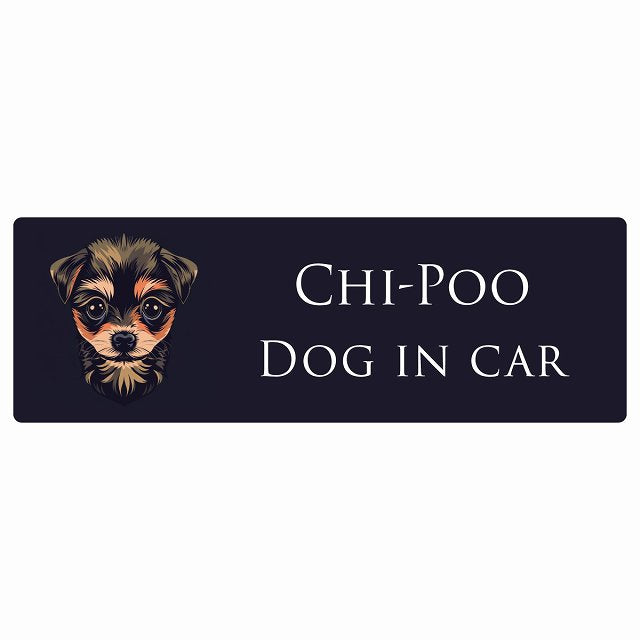 イラスト付 Dog in Car チワプー Aタイプ ステッカー 長方形 シール カーステッカー