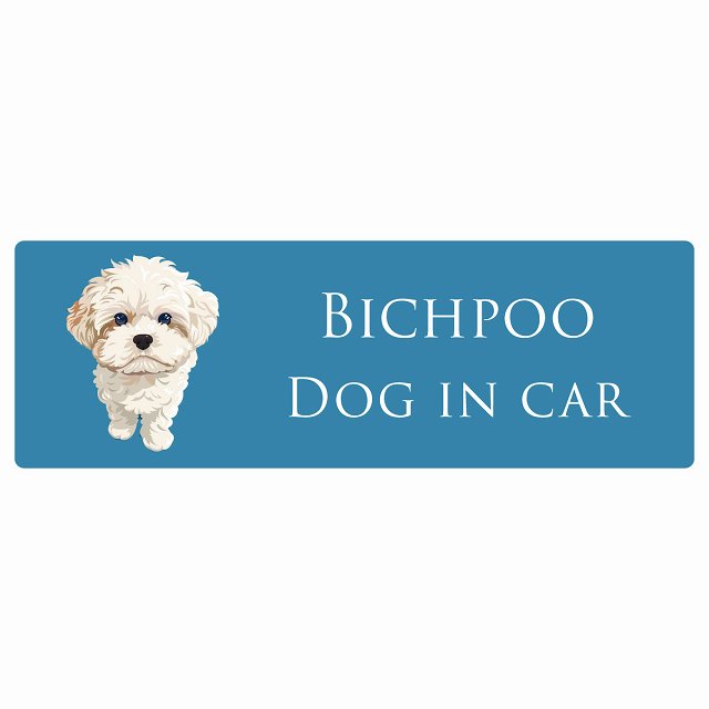 イラスト付 Dog in Car ビションプー Aタイプ ステッカー 長方形 シール カーステッカー