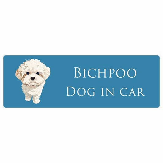 イラスト付 Dog in Car ビションプー Aタイプ ステッカー 長方形 シール カーステッカー