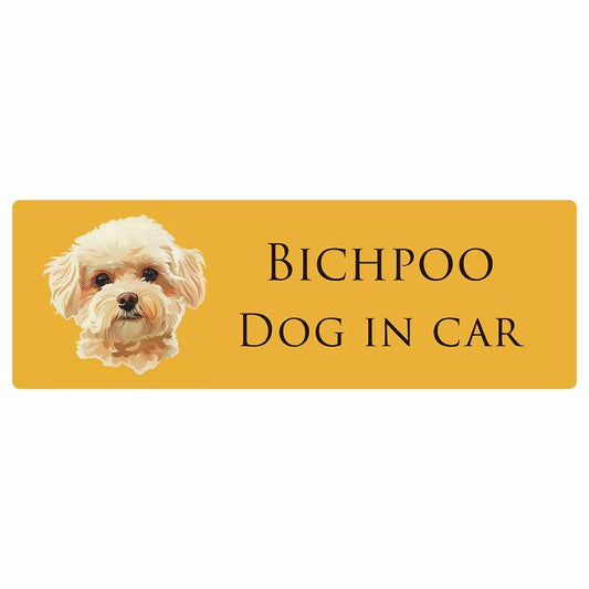 イラスト付 Dog in Car ビションプー Bタイプ ステッカー 長方形 シール カーステッカー