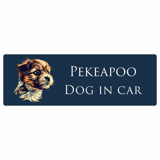 イラスト付 Dog in Car ペキプー Aタイプ ステッカー 長方形 シール カーステッカー