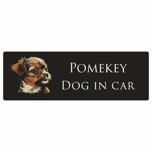 イラスト付 Dog in Car ポメキー Aタイプ ステッカー 長方形 シール カーステッカー