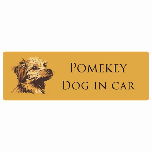 イラスト付 Dog in Car ポメキー Bタイプ ステッカー 長方形 シール カーステッカー
