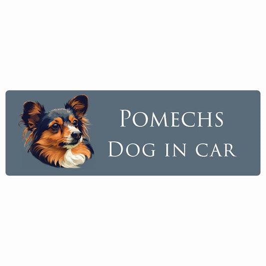 イラスト付 Dog in Car ポメックス Aタイプ ステッカー 長方形 シール カーステッカー