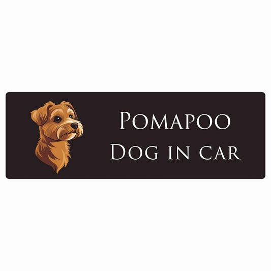 イラスト付 Dog in Car ポメプー Bタイプ ステッカー 長方形 シール カーステッカー