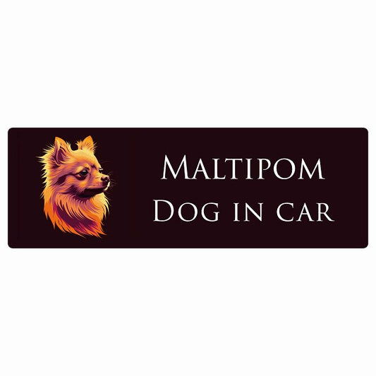 イラスト付 Dog in Car ポメマル Bタイプ ステッカー 長方形 シール カーステッカー