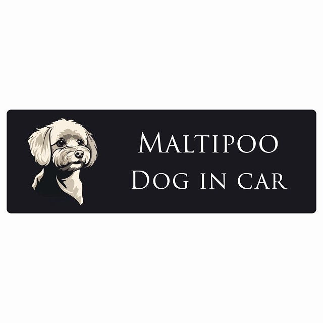イラスト付 Dog in Car マルプー Bタイプ ステッカー 長方形 シール カーステッカー