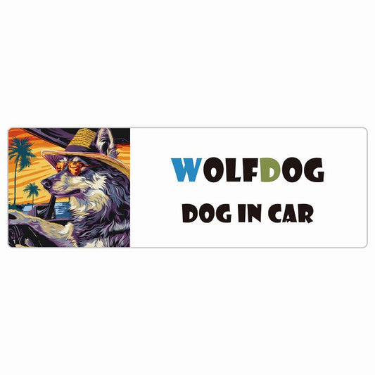 Wolfdog ウルフドッグ 犬 カーステッカー シール DOG IN CAR 海 麦わら帽子 サングラス 夏 長方形