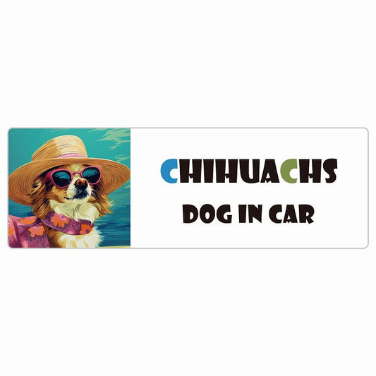 Chihuachs チワックス 犬 カーステッカー シール DOG IN CAR 海 麦わら帽子 サングラス 夏 長方形