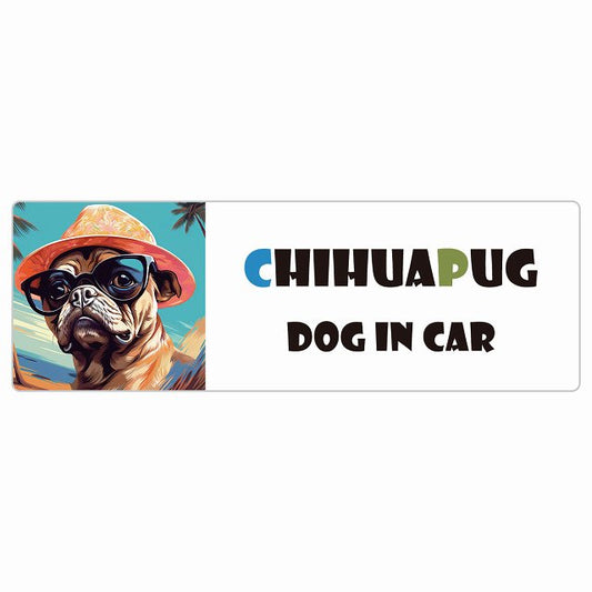 Chihuapug チワパグ 犬 カーステッカー シール DOG IN CAR 海 麦わら帽子 サングラス 夏 長方形
