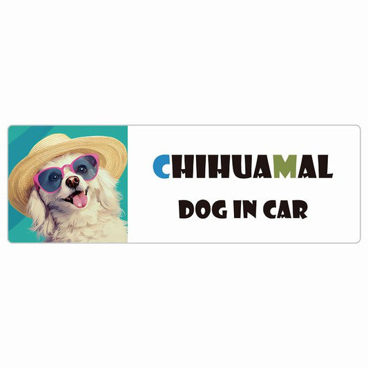 Chihuamal チワマル 犬 カーステッカー シール DOG IN CAR 海 麦わら帽子 サングラス 夏 長方形