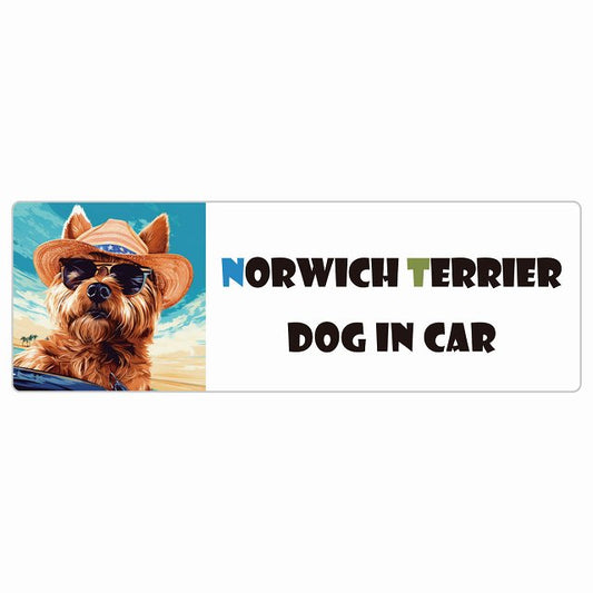 Norwich Terrier ノーリッチテリア 犬 カーステッカー シール DOG IN CAR 海 麦わら帽子 サングラス 夏 長方形
