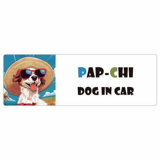 Pap-Chi パピチワ 犬 カーステッカー シール DOG IN CAR 海 麦わら帽子 サングラス 夏 長方形