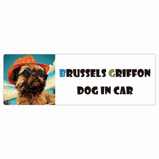 Brussels Griffon ブリュッセル・グリフォン 犬 カーステッカー シール DOG IN CAR 海 麦わら帽子 サングラス 夏 長方形