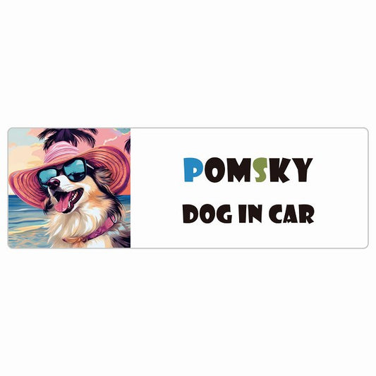 Pomsky ポンスキー 犬 カーステッカー シール DOG IN CAR 海 麦わら帽子 サングラス 夏 長方形