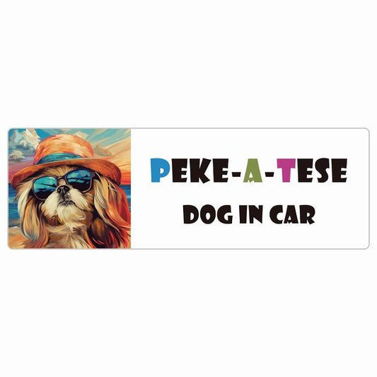 Peke-A-Tese マルペキ 犬 カーステッカー シール DOG IN CAR 海 麦わら帽子 サングラス 夏 長方形