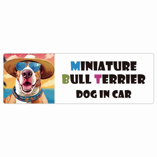 Miniature Bull Terrier ミニチュアブルテリア 犬 カーステッカー シール DOG IN CAR 海 麦わら帽子 サングラス 夏 長方形
