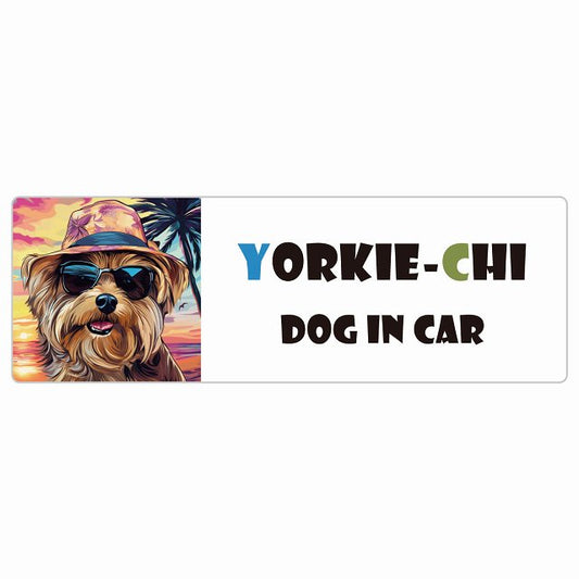 Yorkie-Chi ヨーチー 犬 カーステッカー シール DOG IN CAR 海 麦わら帽子 サングラス 夏 長方形