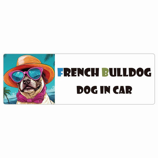French Bulldog フレンチブルドッグ 犬 カーステッカー シール DOG IN CAR 海 麦わら帽子 サングラス 夏 長方形