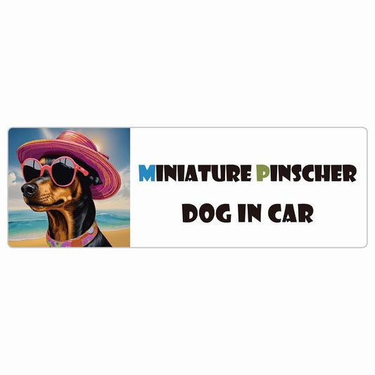 Miniature Pinscher ミニチュアピンシャー 犬 カーステッカー シール DOG IN CAR 海 麦わら帽子 サングラス 夏 長方形