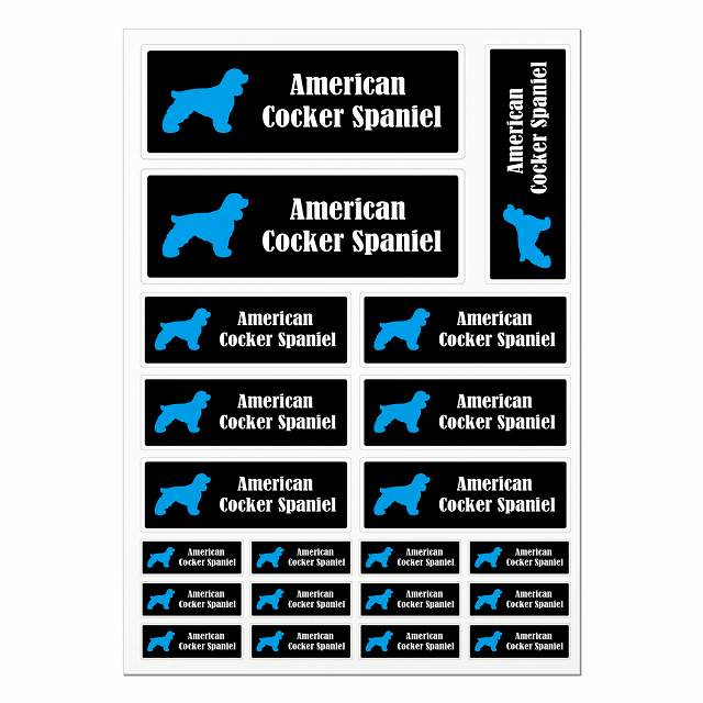 アメリカンコッカースパニエル ブラック＆ホワイト A4サイズ まとめて詰め合わせ サイズ別 長方形 21枚セット ステッカー シール サインステッカー