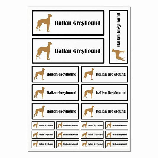イタリアングレーハウンド ブラック＆ホワイト A4サイズ まとめて詰め合わせ サイズ別 長方形 21枚セット ステッカー シール サインステッカー