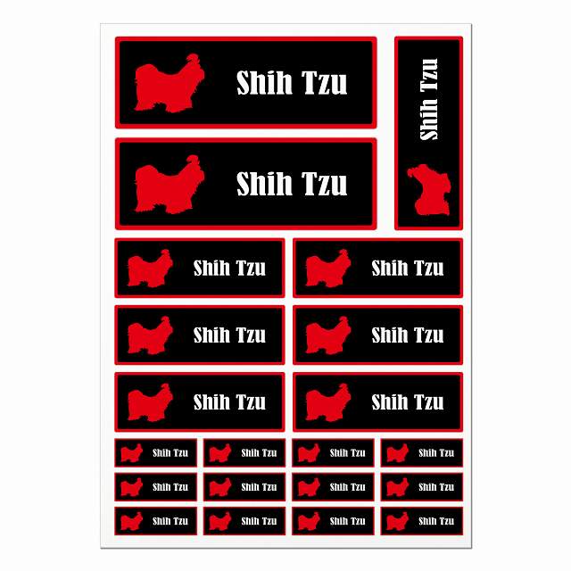 シーズー ブラック＆レッド A4サイズ まとめて詰め合わせ サイズ別 長方形 21枚セット ステッカー シール サインステッカー