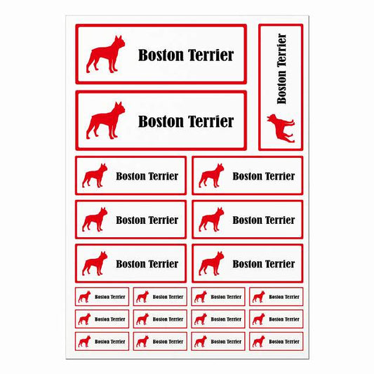 ボストンテリア ホワイト＆レッド A4サイズ まとめて詰め合わせ サイズ別 長方形 21枚セット ステッカー シール サインステッカー