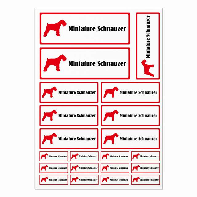 ミニチュアシュナウザー ホワイト＆レッド A4サイズ まとめて詰め合わせ サイズ別 長方形 21枚セット ステッカー シール サインステッカー