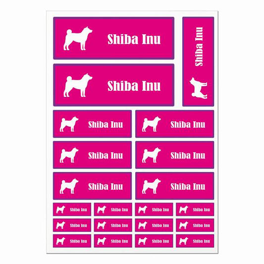 柴犬 ピンク＆パープル A4サイズ まとめて詰め合わせ サイズ別 長方形 21枚セット ステッカー シール サインステッカー