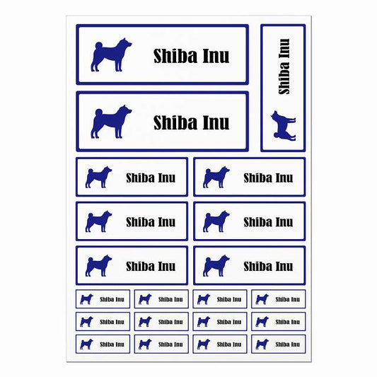 柴犬 ホワイト＆ネイビー A4サイズ まとめて詰め合わせ サイズ別 長方形 21枚セット ステッカー シール サインステッカー