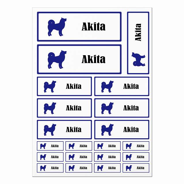 秋田犬 ホワイト＆ネイビー A4サイズ まとめて詰め合わせ サイズ別 長方形 21枚セット ステッカー シール サインステッカー