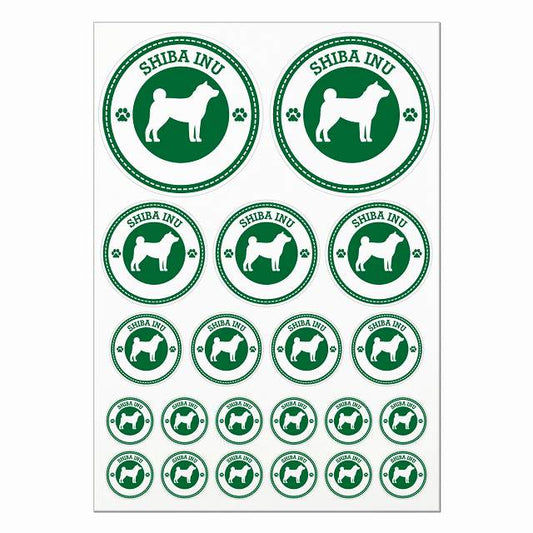 柴犬 グリーン A4サイズ まとめて詰め合わせ 丸タイプ サイズ別 21枚セット 肉球マーク ステッカー シール サインステッカー