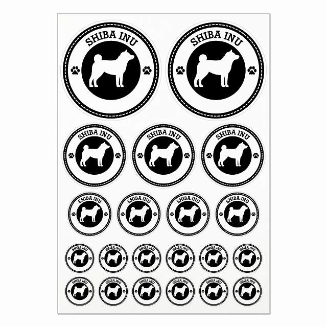柴犬 ブラック A4サイズ まとめて詰め合わせ 丸タイプ サイズ別 21枚セット 肉球マーク ステッカー シール サインステッカー