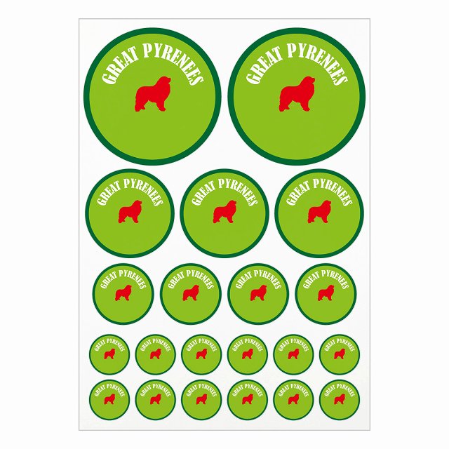 カラフル グレートピレニーズ ライトグリーン＆グリーン A4サイズ まとめて詰め合わせ サイズ別 丸型 21枚セット ステッカー シール サインステッカー