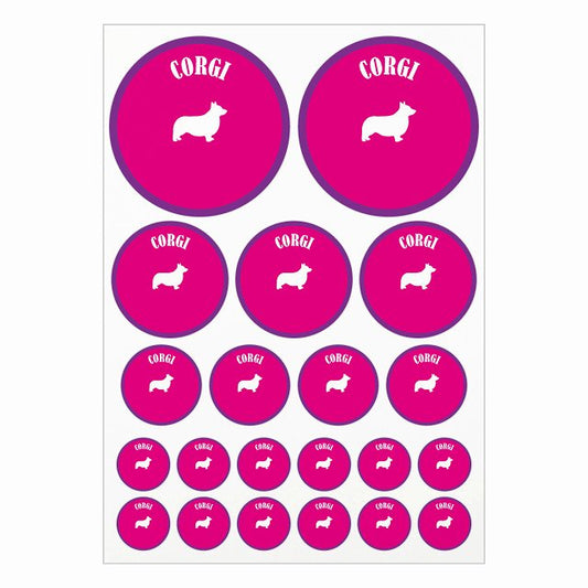 カラフル コーギー ピンク＆パープル A4サイズ まとめて詰め合わせ サイズ別 丸型 21枚セット ステッカー シール サインステッカー
