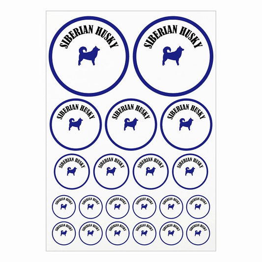 カラフル シベリアンハスキー ホワイト＆ネイビー A4サイズ まとめて詰め合わせ サイズ別 丸型 21枚セット ステッカー シール サインステッカー