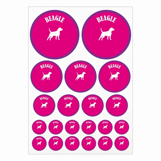 カラフル ビーグル ピンク＆パープル A4サイズ まとめて詰め合わせ サイズ別 丸型 21枚セット ステッカー シール サインステッカー