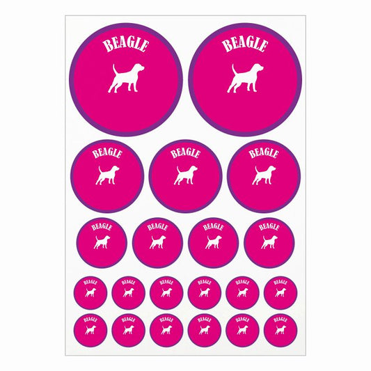 カラフル ビーグル ピンク＆パープル A4サイズ まとめて詰め合わせ サイズ別 丸型 21枚セット ステッカー シール サインステッカー