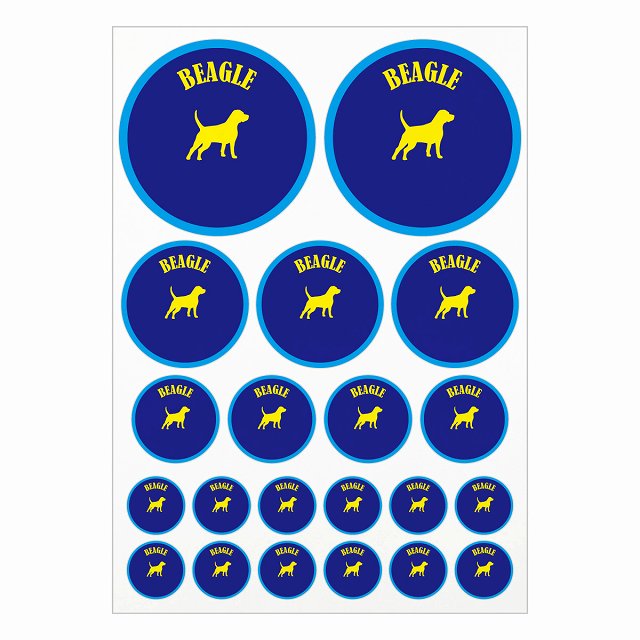 カラフル ビーグル ネイビー＆ブルー A4サイズ まとめて詰め合わせ サイズ別 丸型 21枚セット ステッカー シール サインステッカー