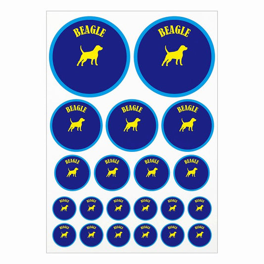カラフル ビーグル ネイビー＆ブルー A4サイズ まとめて詰め合わせ サイズ別 丸型 21枚セット ステッカー シール サインステッカー